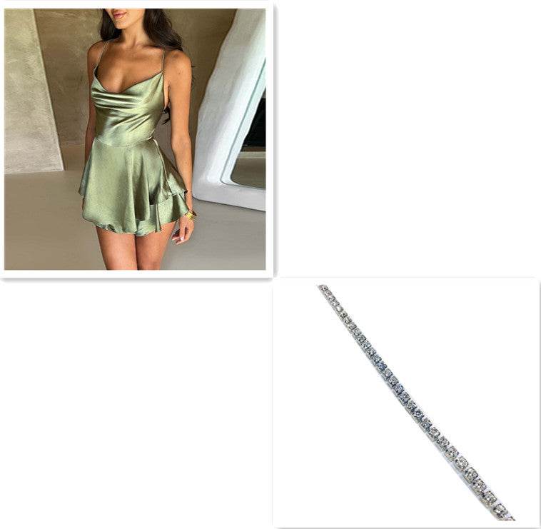 ✨ Sexy Suspender Satin Dress – Lace-Up Backless A-Line Mini - RNF ENT