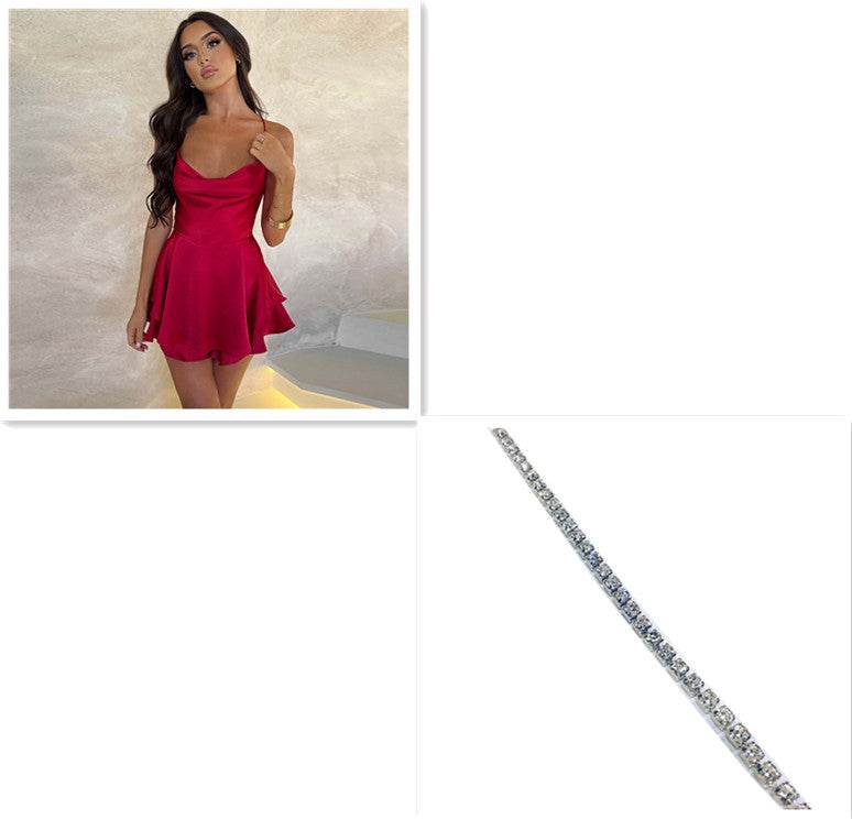 ✨ Sexy Suspender Satin Dress – Lace-Up Backless A-Line Mini - RNF ENT