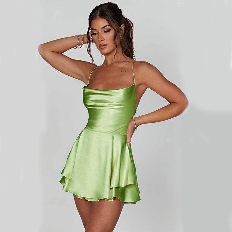 ✨ Sexy Suspender Satin Dress – Lace-Up Backless A-Line Mini - RNF ENT