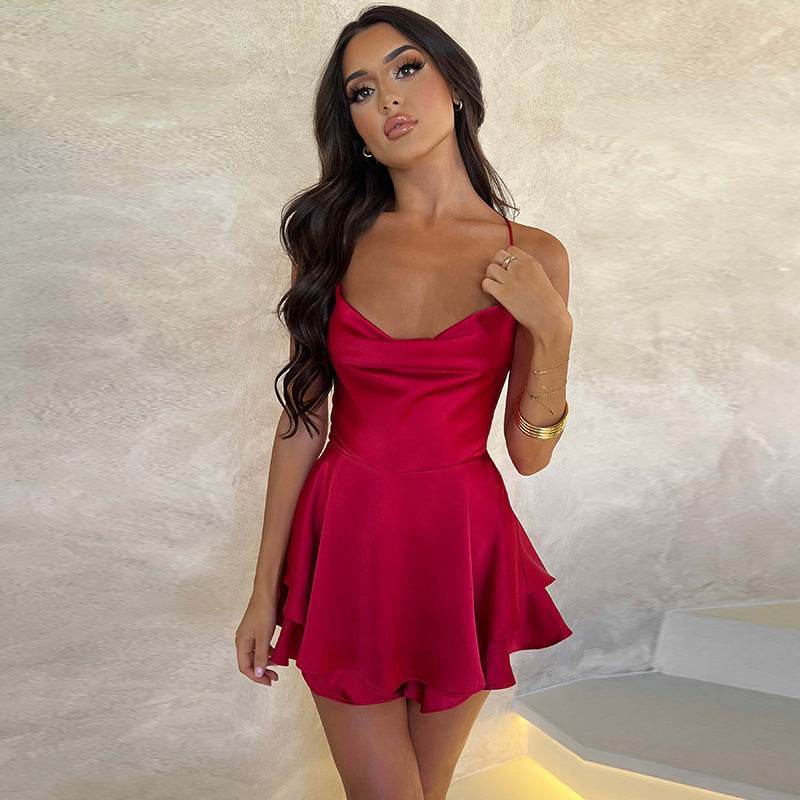 ✨ Sexy Suspender Satin Dress – Lace-Up Backless A-Line Mini - RNF ENT