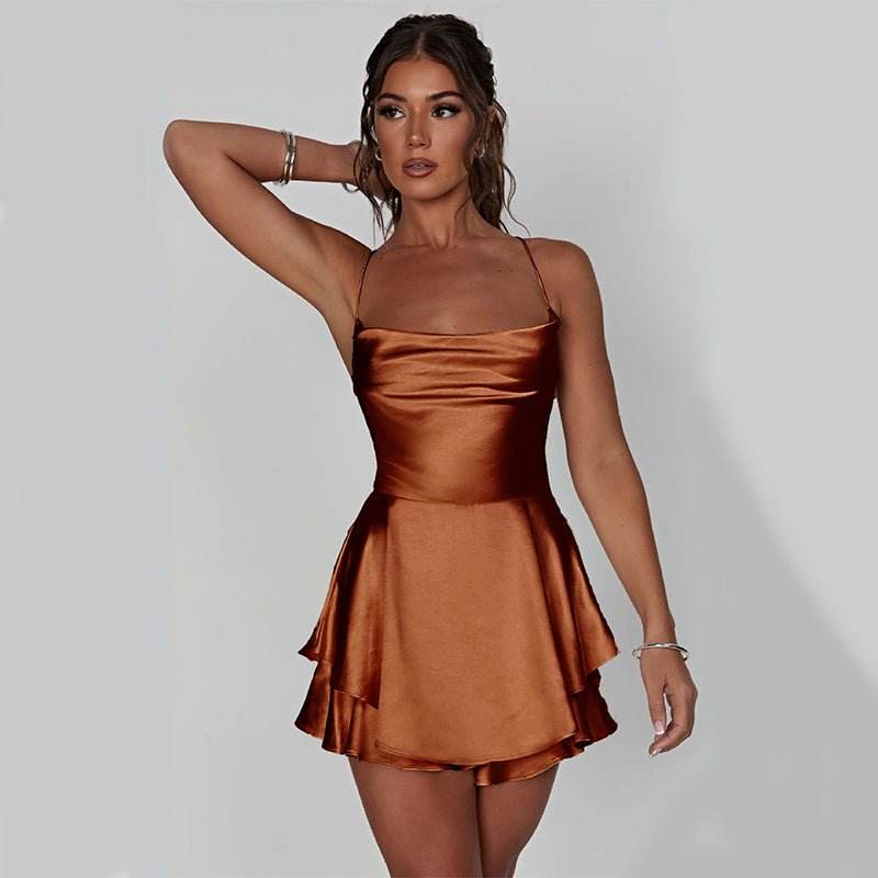 ✨ Sexy Suspender Satin Dress – Lace-Up Backless A-Line Mini - RNF ENT