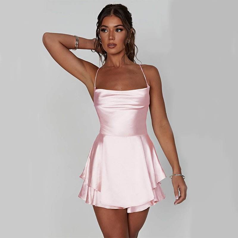 ✨ Sexy Suspender Satin Dress – Lace-Up Backless A-Line Mini - RNF ENT