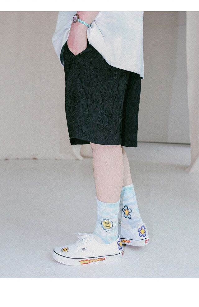 Tie-Dyed Face Floret Cotton Mid-Tube Socks - RNF ENT