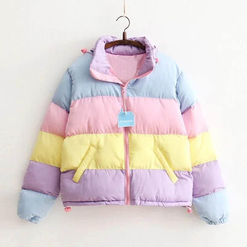 Rainbow contrast color loose padded coat jacket bread service - RNF ENT