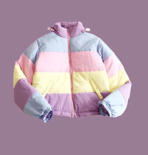 Rainbow contrast color loose padded coat jacket bread service - RNF ENT