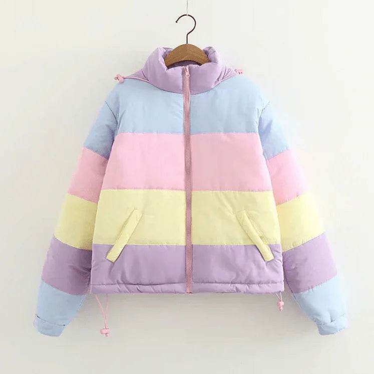Rainbow contrast color loose padded coat jacket bread service - RNF ENT