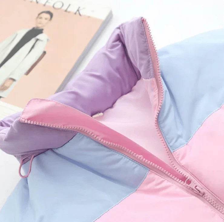 Rainbow contrast color loose padded coat jacket bread service - RNF ENT