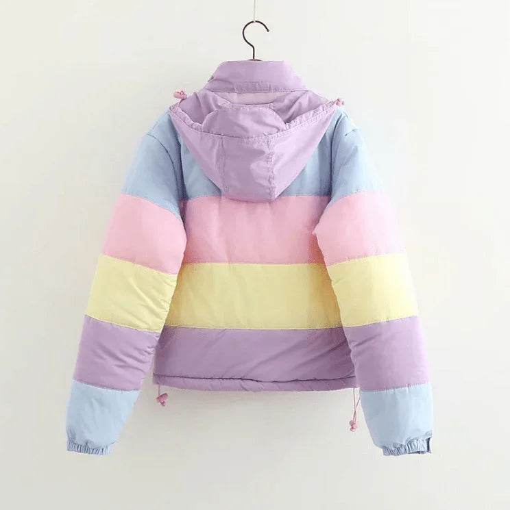 Rainbow contrast color loose padded coat jacket bread service - RNF ENT