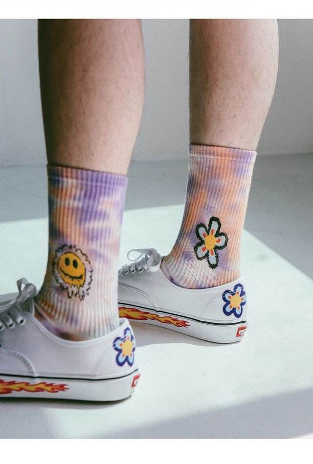 Tie-Dyed Face Floret Cotton Mid-Tube Socks - RNF ENT