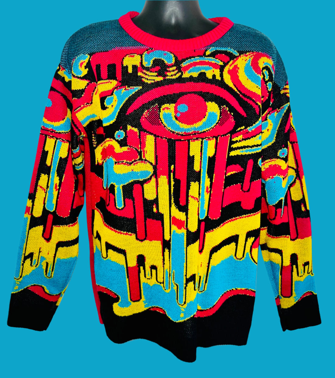 Colorful sweater with abstract design on a white background