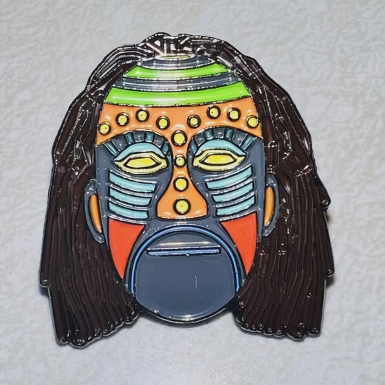 &quot;Cultural Mask Enamel Pins – Crown, Tusk, Green Stripe, Yellow Star&quot;