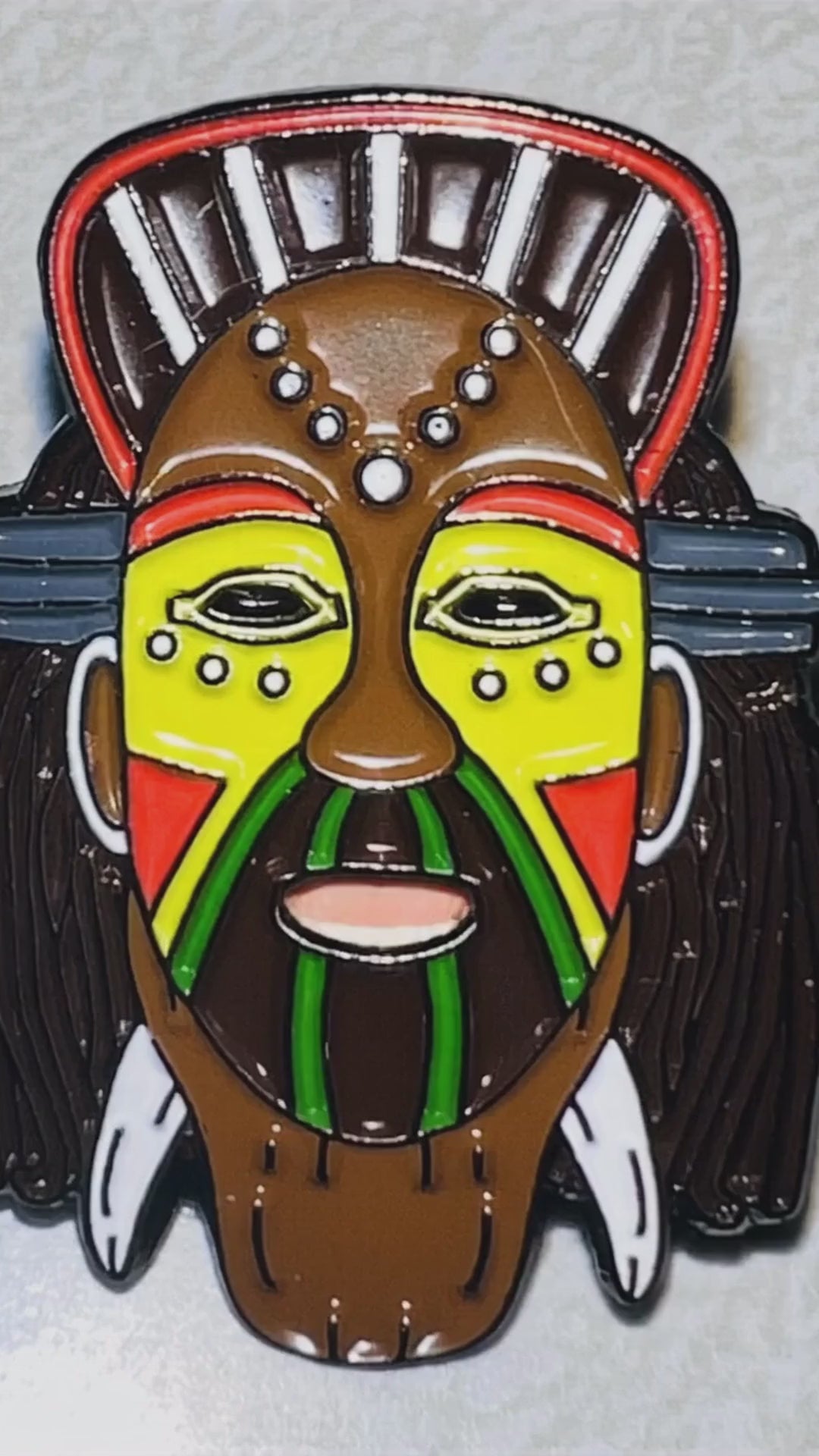 &quot;Cultural Mask Enamel Pins – Crown, Tusk, Green Stripe, Yellow Star&quot;