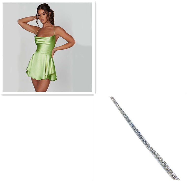 Sexy Suspender Skirt For Women Elegant Slim Strap Satin Backless Lace Up A - Line Short Dress Lady - RNF ENT