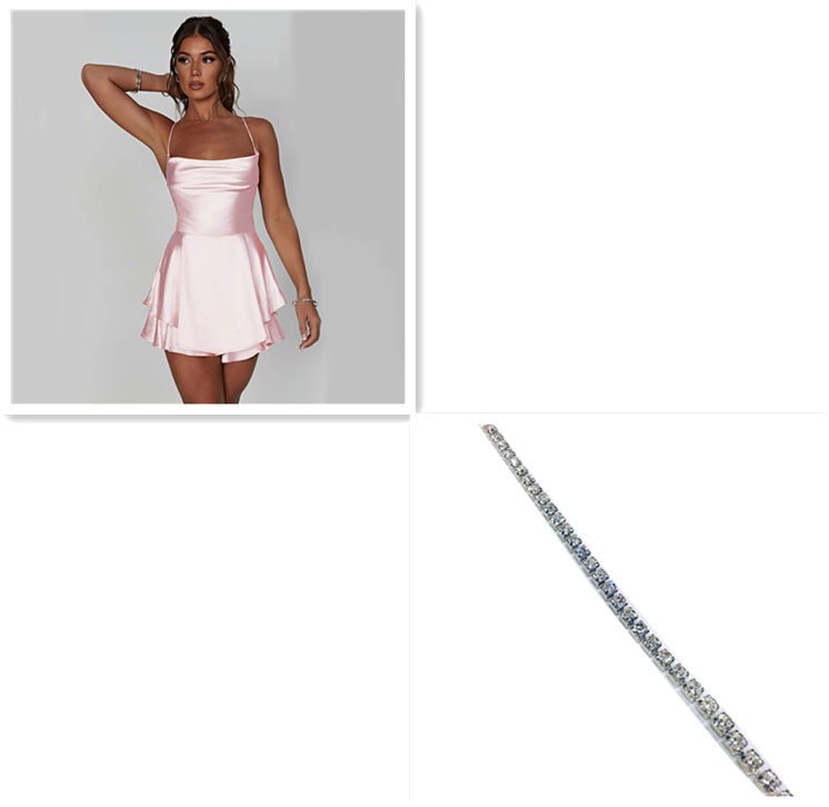 Sexy Suspender Skirt For Women Elegant Slim Strap Satin Backless Lace Up A - Line Short Dress Lady - RNF ENT