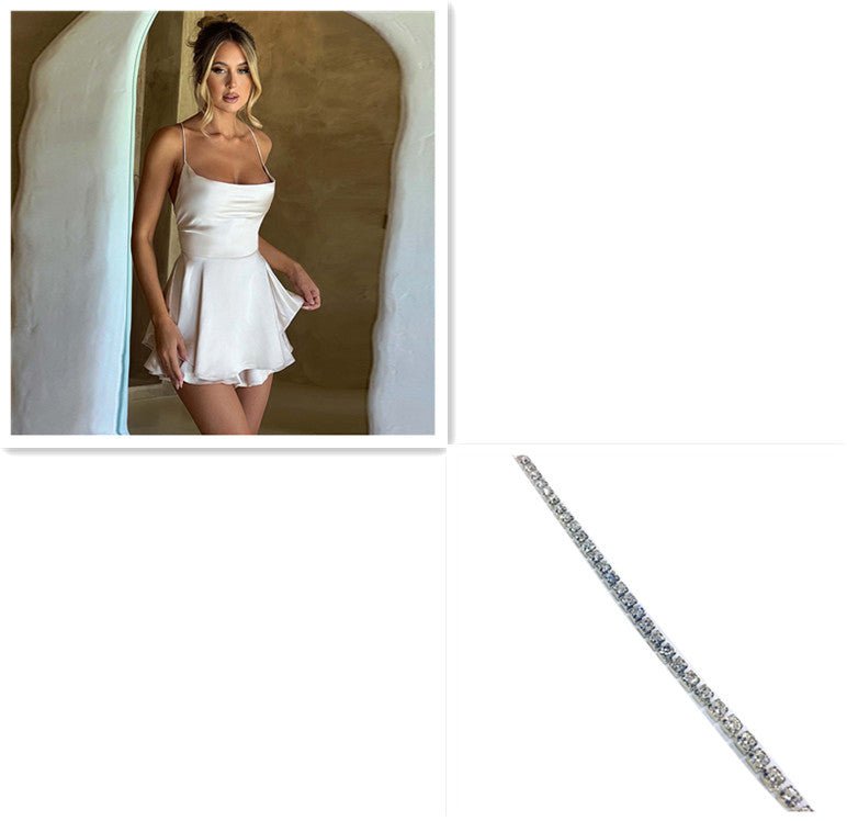 Sexy Suspender Skirt For Women Elegant Slim Strap Satin Backless Lace Up A - Line Short Dress Lady - RNF ENT