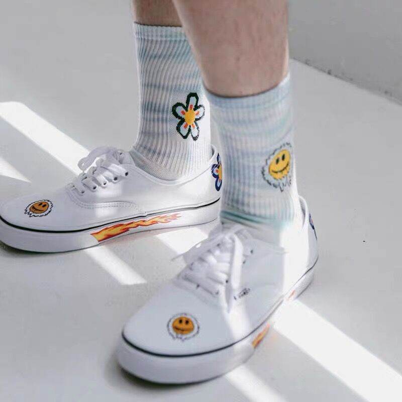 Tie-Dyed Face Floret Cotton Mid-Tube Socks - RNF ENT