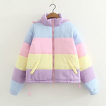 Load image into Gallery viewer, Rainbow contrast color loose padded coat jacket bread service
