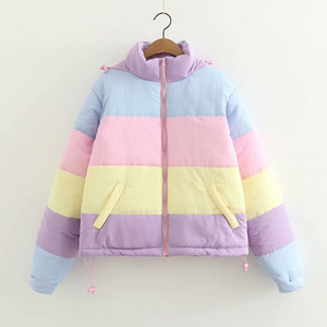 Rainbow contrast color loose padded coat jacket bread service