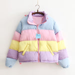 Load image into Gallery viewer, Rainbow contrast color loose padded coat jacket bread service
