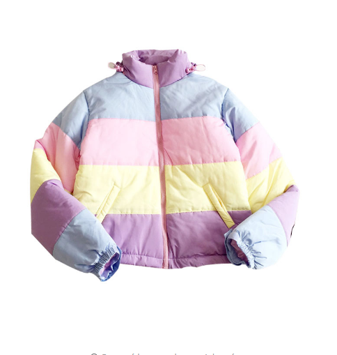 Rainbow contrast color loose padded coat jacket bread service